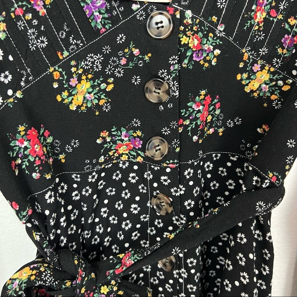 Free People black floral mixed print long sleeve mini dress Size Small - Picture 4 of 8